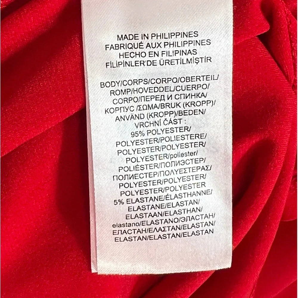 Lauren Ralph Lauren Women Red Ruched Faux Wrap Sheath Dress Sz 14 V Neck Stretch